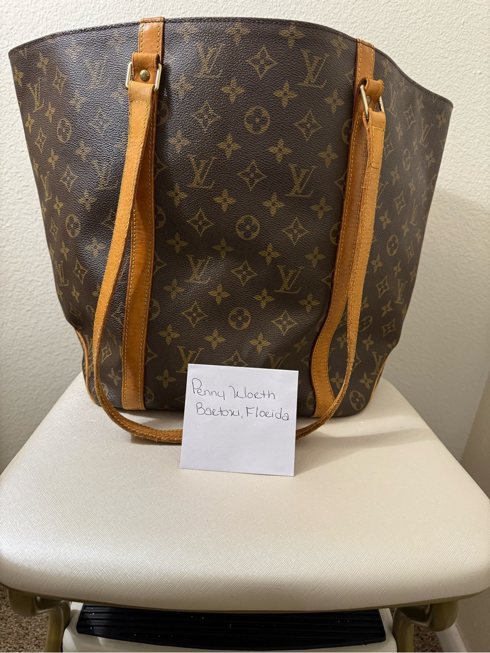 Louis Vuitton Brown Monogram Canvas Tote with Tan Straps